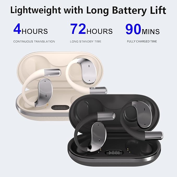 Language Translator Earbuds, Two-Way Instant Language Translator Real Time with APP for 130 Languages,Fast Reaction Translation Device (Grayish Black)