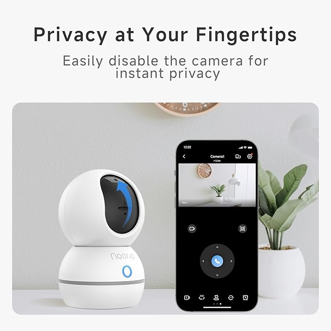 Noorio Security Camera Indoor, 4MP UHD Pet/Dog Camera 360-Degree for Home Security, One-Touch Call, Auto Motion Tracking, Night Vision, 2.4G Only