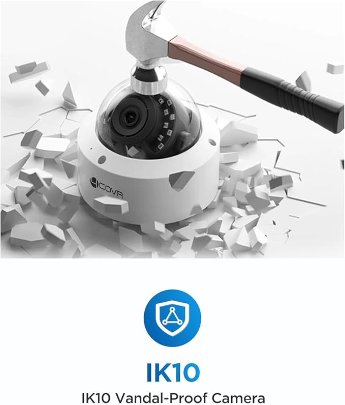 4COVR PoE Security Camera System, 4Pcs 5MP IK10 Vandal-Proof Dome PoE IP Camera with Mic, AI Human Vehicle Detection, 8CH 8MP H.265 NVR with 2TB HDD, IP67 Home Weatherproof Outdoor, LY54AX5M0804