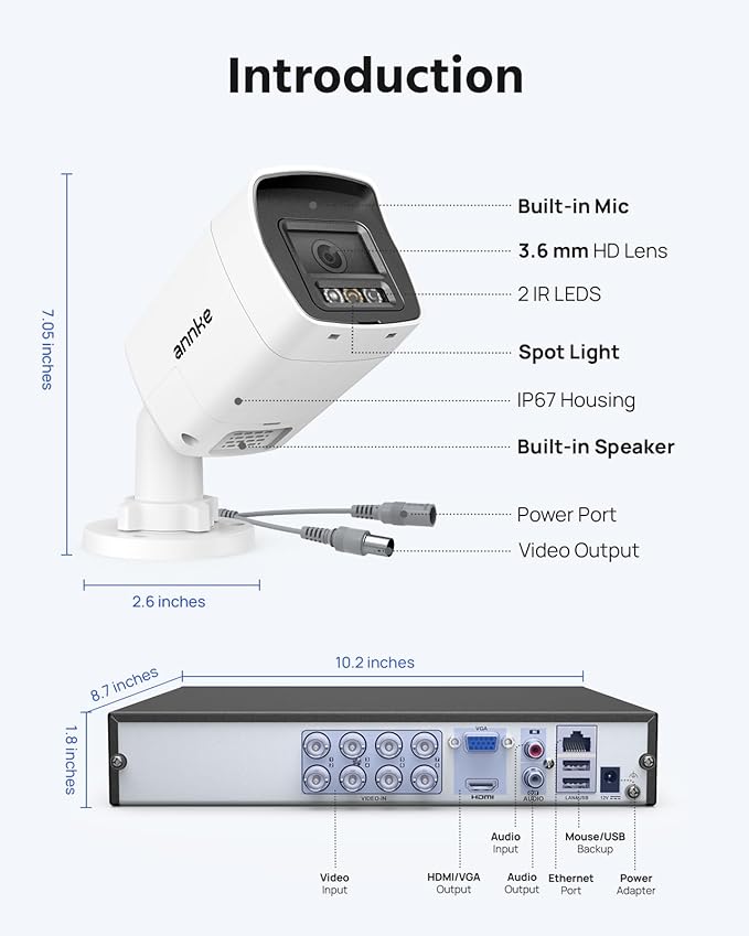 ANNKE 3K Two-Way Audio Security Camera System, 8CH 3K Lite H.265+ DVR with AI Human/Vehicle Detection, 4X 5MP/3K CCTV Wired Cams with Color Night Vision for Home Surveillance 24/7 Recording, NO HDD