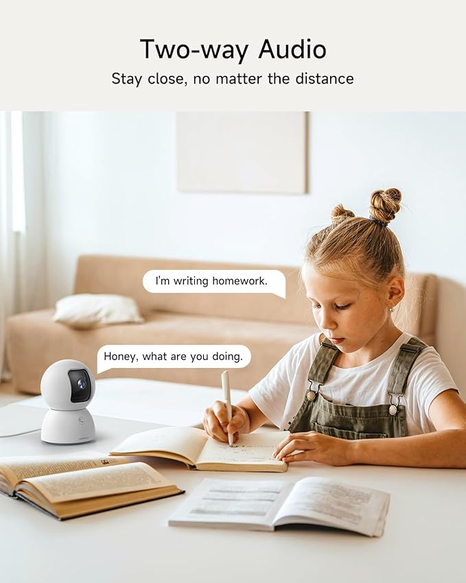 Smart 3K Indoor Dome Security Camera with AI Human/Pet/Facial Detection, 360° Pan-Tilt Coverage, 2-Way Audio, 2.4GHz 5GHz Dual-Band Wi-Fi - Includes 64GB SD Card & No Subscription Needed