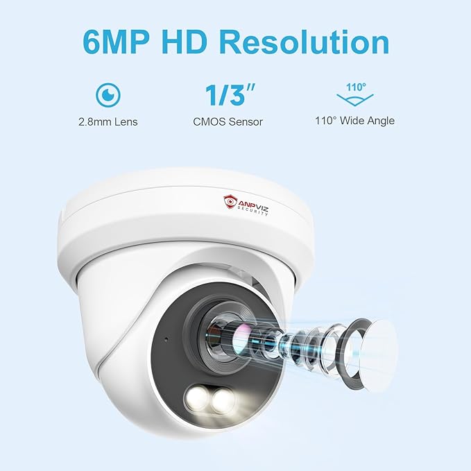 Anpviz 6MP PoE IP Camera, 3K Full Metal Turret Security IP Camera Outdoor Indoor, Smart Dual Light Color Night Vision, AI Human Vehicle Detection, Built-in Mic, 2.8mm Lens, IP66 Waterproof, NDAA
