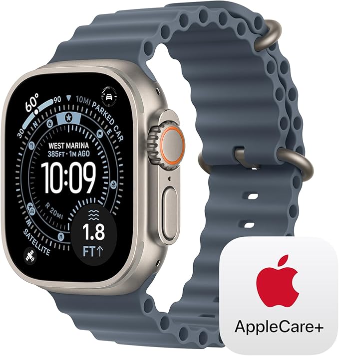 Apple Watch Ultra 3 [GPS + Cellular 49mm] Running & Multisport Smartwatch w/ Rugged Titanium Case w/ Anchor Blue Ocean Band w/ AppleCare+ (2 years)