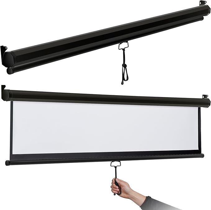 Universal Projector Screen, 72 Inch HD Portable Manual Pull Down Projector Screen,Wall or Ceiling Mounted Retractable Widescreen for Home or Office (White, 72 Inch 4:3) (Black)