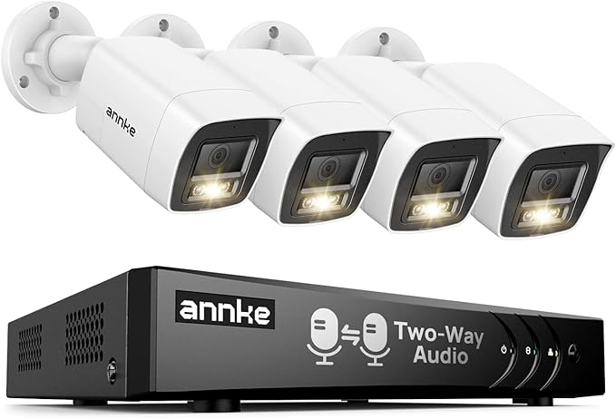 ANNKE 3K Two-Way Audio Security Camera System, 8CH 3K Lite H.265+ DVR with AI Human/Vehicle Detection, 4X 5MP/3K CCTV Wired Cams with Color Night Vision for Home Surveillance 24/7 Recording, NO HDD