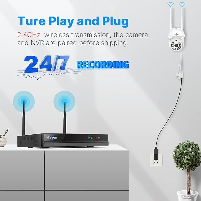 【 5mp, Two-Way Audio, 360 ° Tracking】 Monitoring Camera Wireless Hiseeu Integrated NVR 1920P 5-megapixel 4-Piece Set with Built-in 1TBHDD can be Added to 10 Channels for Remote Monitoring