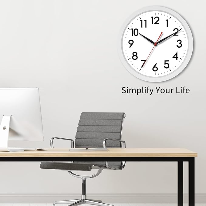 AKCISOT 14 Inch Wall Clock Silent Non Ticking Modern Wall Clocks Battery Operated, Analog Classic Clock Decorative for Bedroom, Kitchen, Home Office, Bathroom, School, Living Room (White)