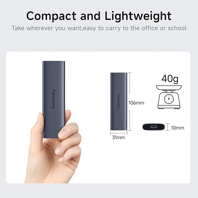 fanxiang 1TB External SSD - Portable SSD External Solid State Drive, 1000MB/s,USB 3.2 Gen2 Type-C, Aluminum Alloy, External Hard Drive for iPhone15/16,Android, Mac, Windows -PS1008NEW