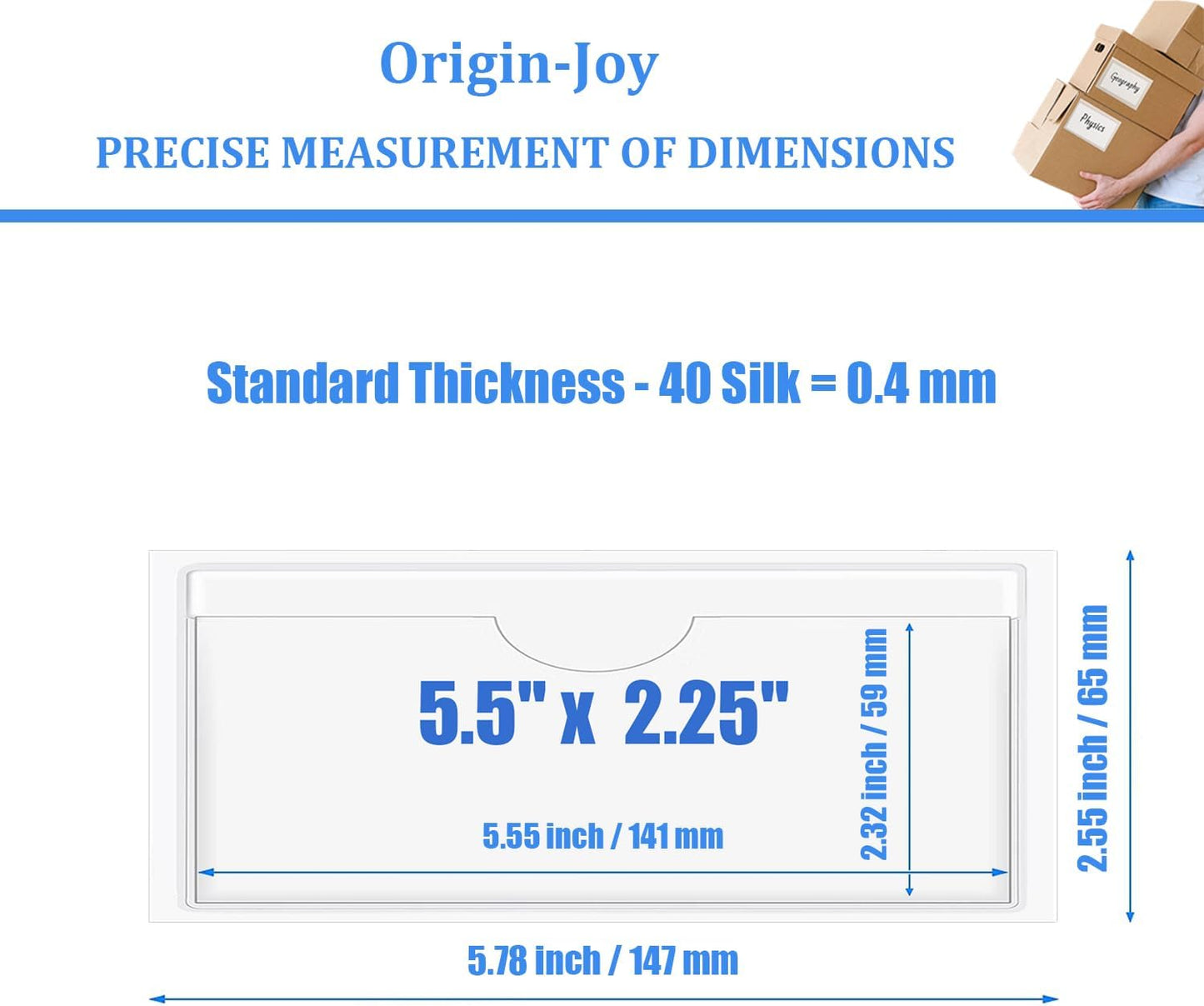 Origin-Joy 35 PCS Self Adhesive Index Card Pockets with Top Open, Clear Plastic Label Holder for Cards of Note, Library and Business, Adhesive Label Pockets & Card Holder (5.5 x 2.25 inch)