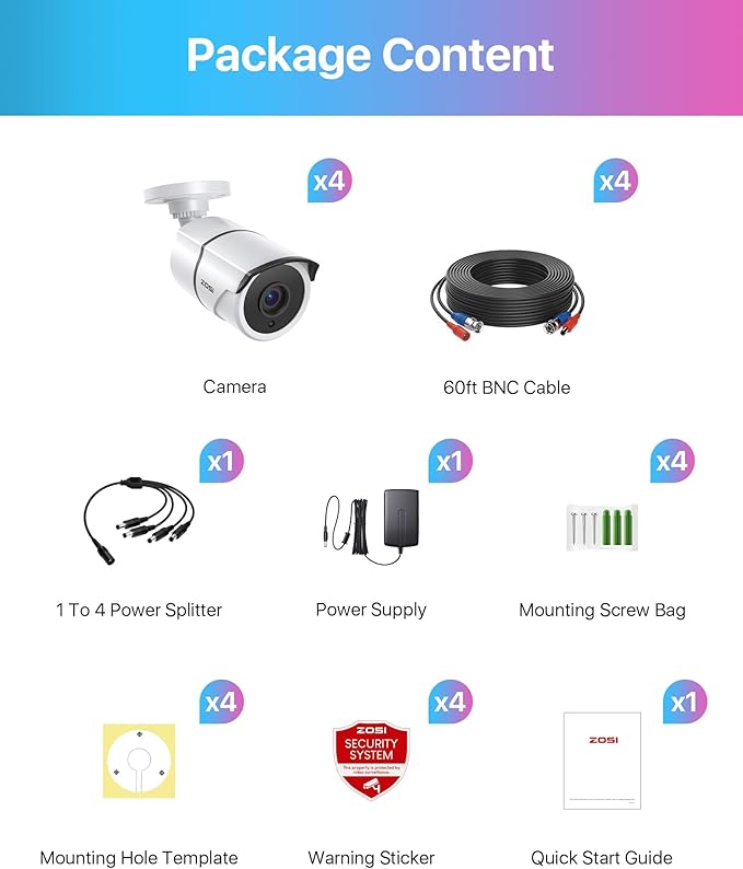 ZOSI 4 Pack 2.0MP 1080P HD-TVI Security Cameras with Audio, 100ft Night Vision, Outdoor Indoor Weatherproof Home Surveillance CCTV Bullet Camera for 1080P/5MP/4K HD-TVI Analog DVR System