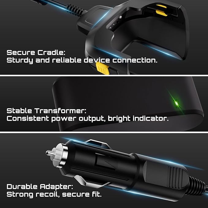 Fast Charging Car Charger Cable for Zebra Symbol TC77 TC70 TC72 TC75 TC70X TC75X TC700H TC700K TC77HL TC720L Barcode Scanners - Fully Charges in Just Over 4 Hours - CHG-TC7X-CLA1-01