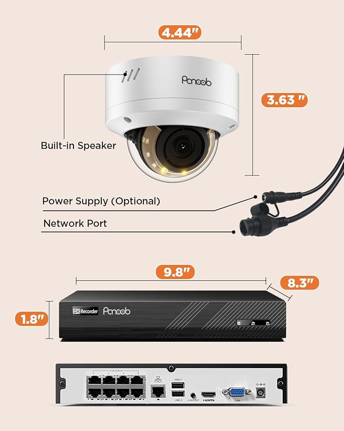 PoE Security Camera Systems, 5MP 8 Channel NVR w/ 2TB HDD, 4PCS Wired 5MP 2.8mm Smart Person Vehicle Detection Outdoor Dome IP Cameras for Home, 24/7 Audio Recording, PD54Y0408-5M