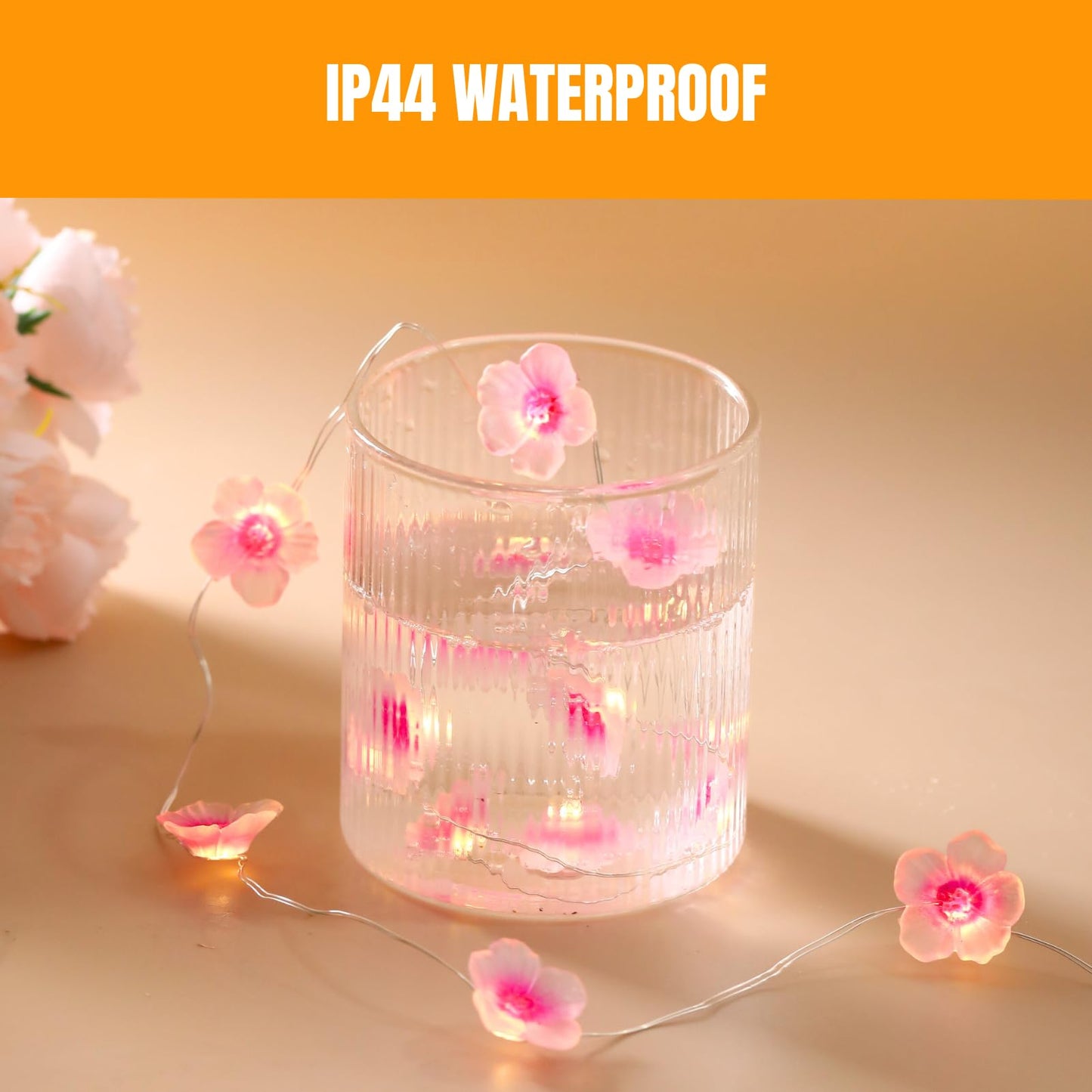 Nakolulu 13ft Flower String Lights, 40 LED, USB & Battery Operated, 8 Modes, Warm White, Model CBSL