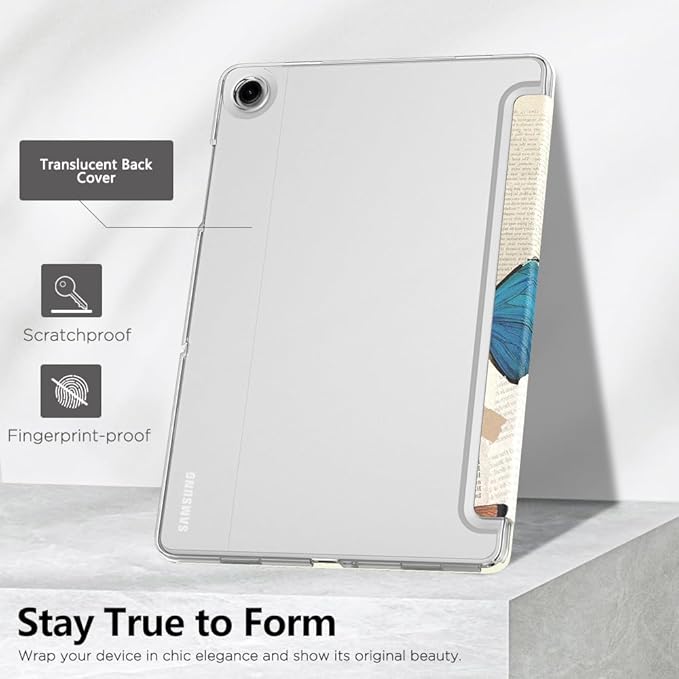 MoKo Case for Galaxy Tab A9+/A9 Plus 11 inch 2023, Slim Stand Protective Smart Cover with Hard PC Translucent Back Shell for Tab A9 Plus Tablet (SM-X210/X216/X218), Auto Wake/Sleep, Vintage Butterfly