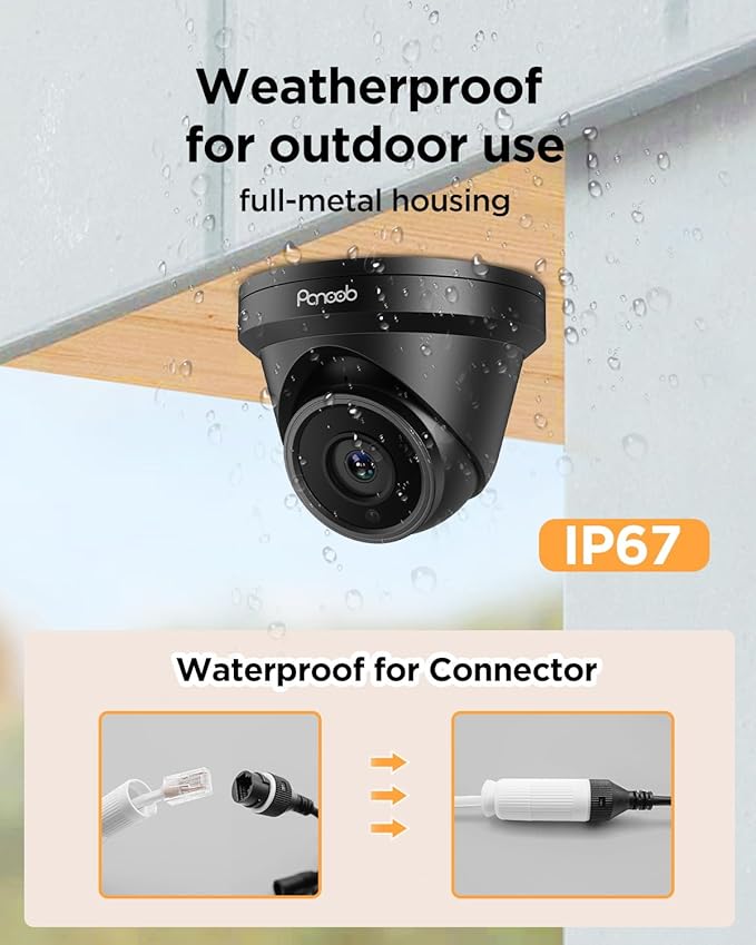 8 Channel Security Camera System PoE, 8X Wired IP Dome Turret PoE Camera for Indoor Outdoor, Remote Playback 24/7 Recording, Human Detection, Built-in Mic, 4K 8CH NVR 2TB HDD, PD93A30808-5M