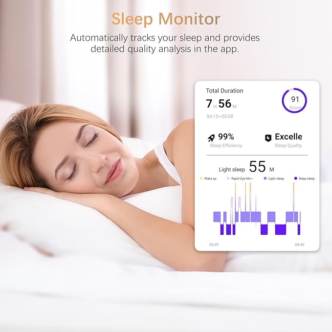Fit Ring, Smart Health Rings for Women Men with Heart Rate,Blood Oxygen,HRV,Stress Level, Sleep Monitor, Step Tracker, No Subscription Fee, IP68 Waterproof Smart Ring for iphone &Android (Gold, 8#)