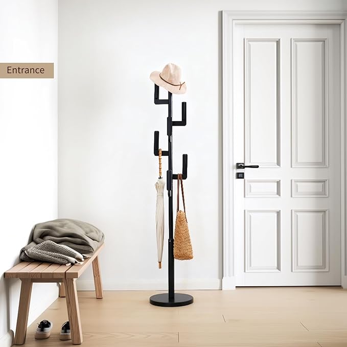 Bamboo Cactus Coat & Clothes Rack Stand, Standing Freestanding Clothing Racks with 6 Hooks for Adults & Kids, Heavy Duty Modern Entryway Living Room Bedroom Corner Coat Rack cactus-3