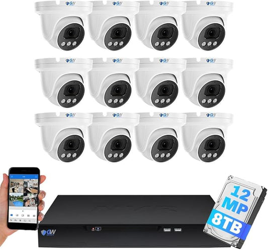 GW Security 16 Channel NVR UltraHD 12MP 4K @30FPS Face/Human/Vehicle Detection PoE Security Camera System with 12 x 12MP IP Microphone Smart AI Dome Cameras, Color Night Vision, Outdoor/Indoor Camera