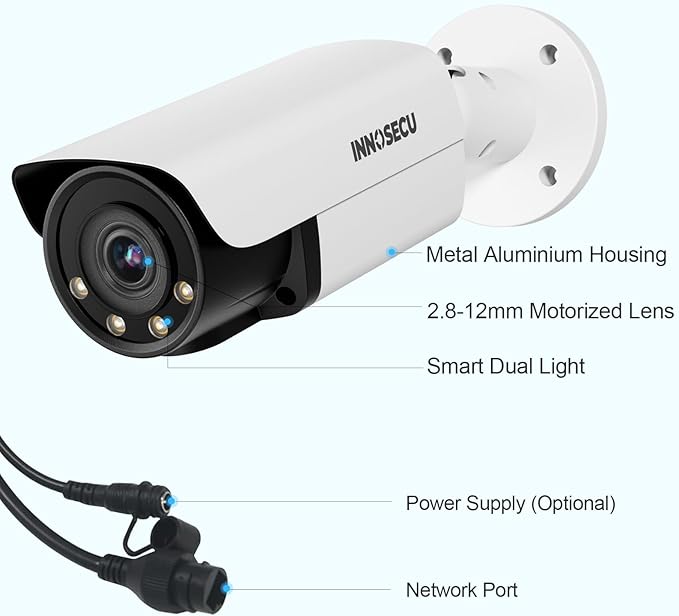 UltraHD 12MP AI IP PoE Camera @30fps, IP67 Outdoor Bullet Security Camera, Face Detection, Human and Vehicle Detection, Smart Dual Light Color Night Vision, Built-in Mic, 4mm Lens, INB12HD56A