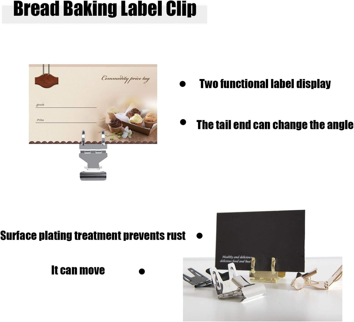 Metal POP Clip Sign Stand Holder, Bread Store Price Tag Card Holder, Advertising Display Clip Holder (Black, 30Pack)