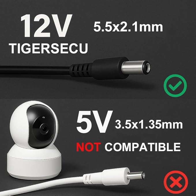 TIGERSECU UL Certified Security Camera AC/DC Power Adapter, 12V 1A 100V-240V 2.1x5.5mm Power Supply, Compatible with Lorex, Night Owl, Swann, ZOSI, Reolink, Annke IP and BNC Cameras (2-Pack)