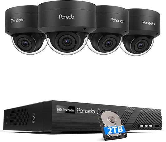 4K 8 Channel 8MP PoE Security System, 4PCS 8MP Outdoor Dome Cameras, Human Detection, 24/7 Audio Recording for Home Business,8Ch NVR w/ 2TB HDD Balck PD54B0408-8M-1