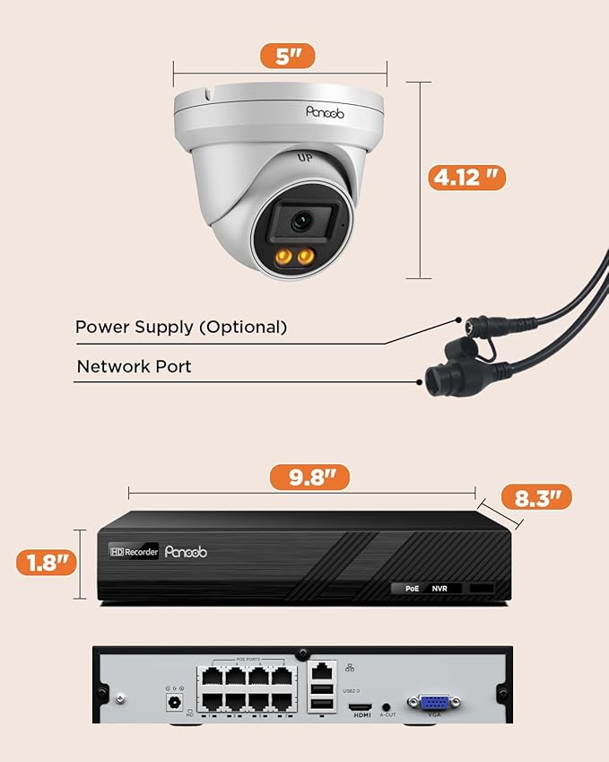 PoE Security Camera System, 4X 4MP Wired Dome IP Cameras Outdoor with Audio, AI Human Vehicle Detection, 5MP 8CH NVR with 2TB HDD, Smart Color Night Vision, 24/7 Recording, PD93BA0408-4MD-1