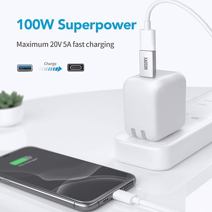 [10Gbps] USB C Female to USB Male Adapter (2-Pack), 3.1 USB A to USB C Adapter, XAOSUN One-Sided SuperSpeed Data Sync & 100W Fast Charging - Compatible with Laptop, PC, Charger, Power Bank, Quest Link
