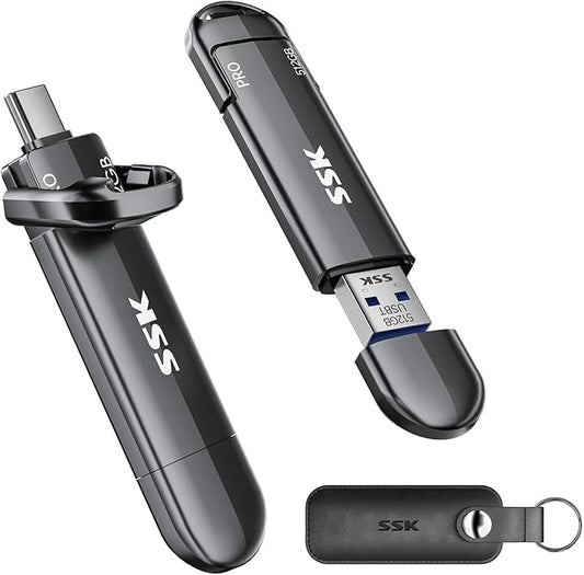 SSK USB Flash Drive 512GB SSD External, TLC NAND Solid State Drive Dual USBC & USBA Ports, Up to 1000MB/s High-Speed Portable 1TB USB Thumb Drive Stick for iPhone 15/16/17 Pro, Mac, Android, PC Backup
