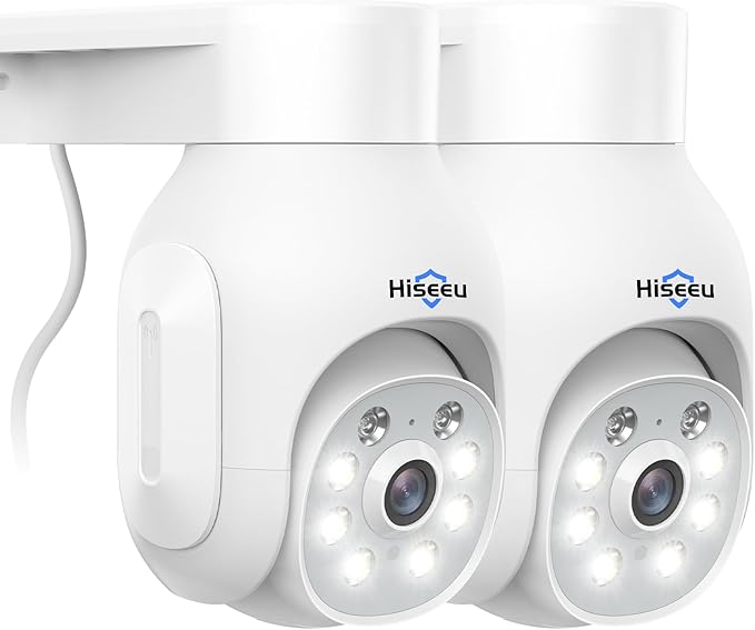 Hiseeu Security Camera Wireless Outdoor, 5MP Color Night Vision, 2.4&5G WiFi Surveillance Camera Pan/Tilt with Motion Detection/Siren/Light Alarm, 2-Way Audio, IP66 Weatherproof, No Monthly Fee, 2PCS