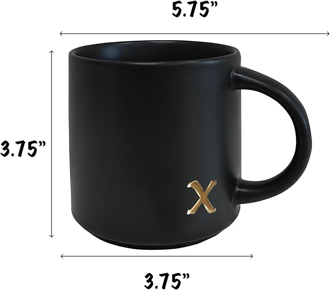 COLLECTIVE HOME - Black Monogram Ceramic Mugs, 15 oz Golden Initial Coffee Cups, Elegant Alphabet Tea Mugs, Personalized Halloween Mug with Gift Box, Perfect for Office and Home Décor (x)