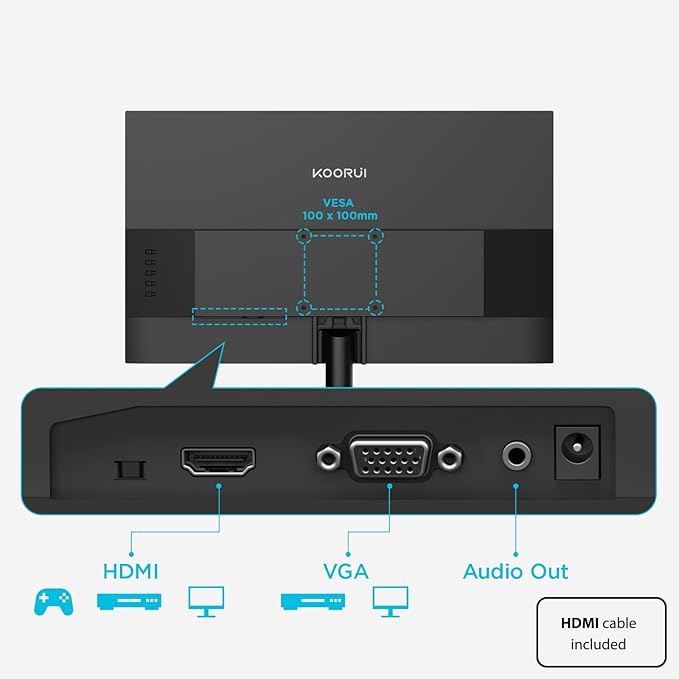 KOORUI 24-inch Computer Monitor Full HD 1920 x 1080p 100Hz VA Display 3000:1 Contrast Ratio with HDMI VGA, Three-Sided Slim Bezels, 100 x 100 mm VESA Mountable, Ergonomic Tilt, Black