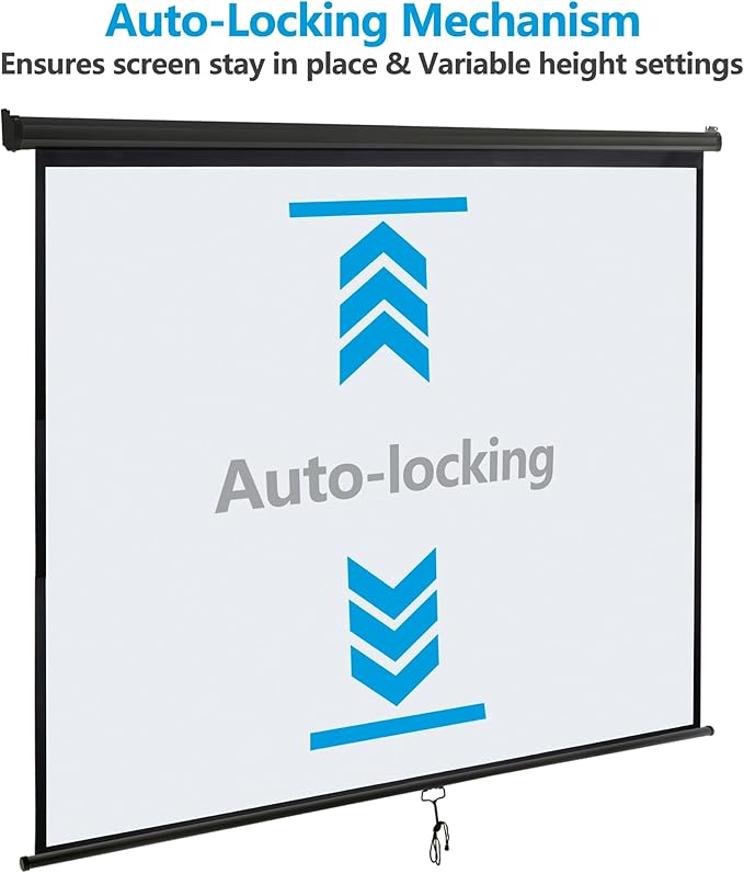 Smartxchoices 120" HD Manual Projector Screen 1:1 Format with Auto Lock Anti-Crease Home Theater Office Wall Mounted Ceiling Pull Down Projection 1.1 Gain Matte Black,View Size: 84 x 84 inches