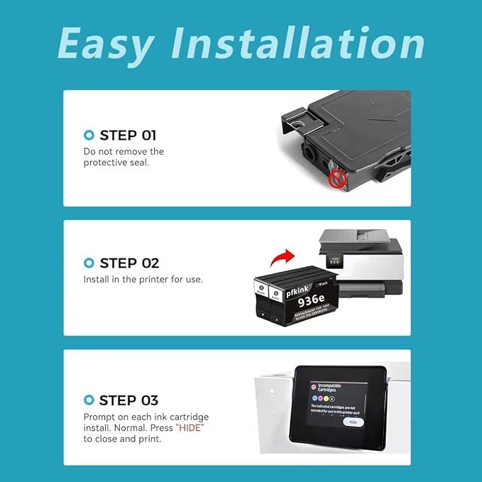 936e 936XLBlack Ink Cartridge Replacement for HP 936e Black Ink Work with OfficeJet Pro 9110 9120 9122 9125 9128 9130 9135 9730 Series Printers(2-Back)