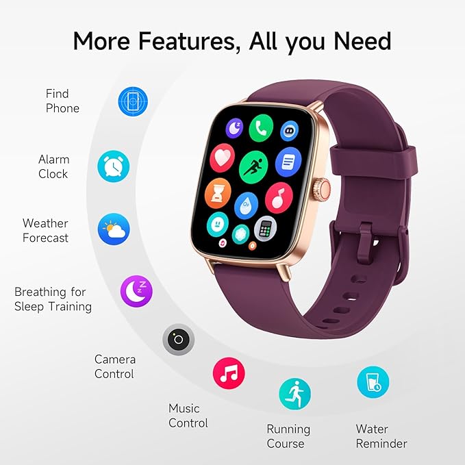 Smart Watch for Women, 1.85" HD Smartwatch Compatible iPhone/Samsung/Android (Answer/Make Calls), 100+ Sport Modes Fitness Tracker with Heart Rate/Sleep/SpO2 Monitor, IP68 (Deep Purple)