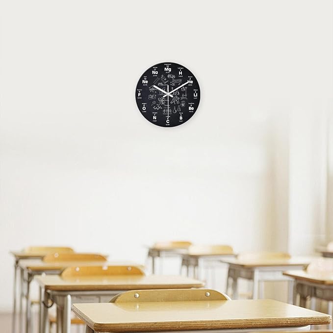 XNM Black Wall Clock for Living Room Round Glass Chemical Clock Battery Operated 14 Inch Analog Large Clocks for Walls