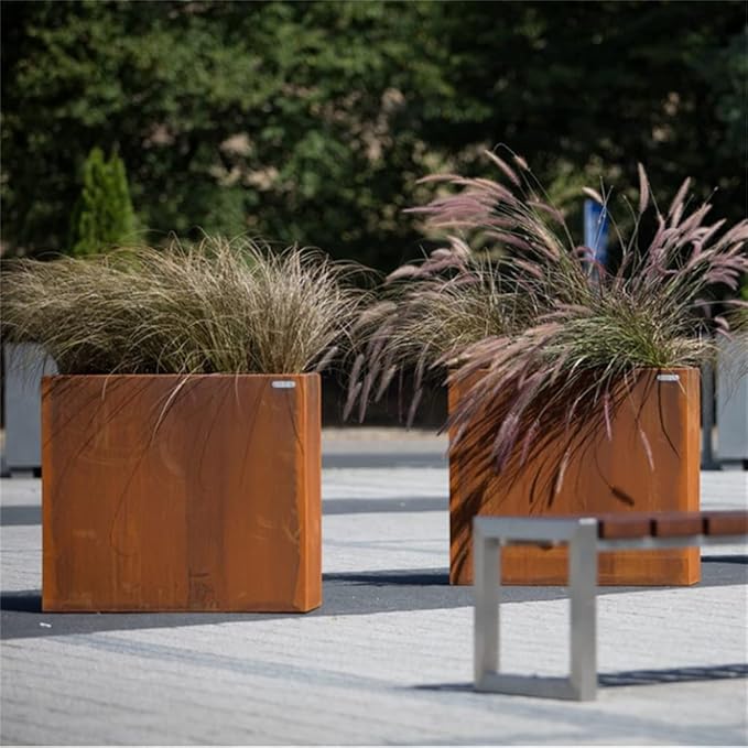 Corten Steel Planter Box Metal Outdoor Planter Large Square Cube Rustic Planter Pot Durable Antique Detached for Commercial Residential Tall Plant Patio Deck and Backyard 32 Inch