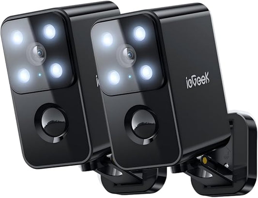 ieGeek Security Cameras Wireless Outdoor, Home Security Cameras Pan Rotating 180° Battery Powered WiFi Camera with 2K Color Night Vision, AI Motion Detection, 2-Way Audio, No Subscription,IP66,2-Pack