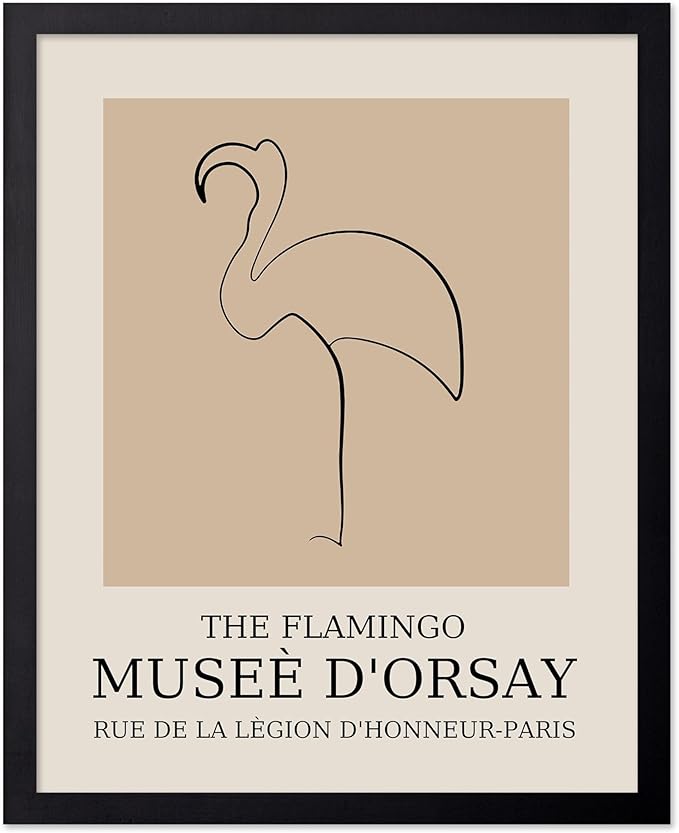 Poster Master Vintage Flamingo Print - Retro Bird Poster - Line Drawing Art - Sketch Wall Design - Gift for Boys, Girls & Animal Lover - Decor for Kids Room or Nursery - 8x10 UNFRAMED Wall Art