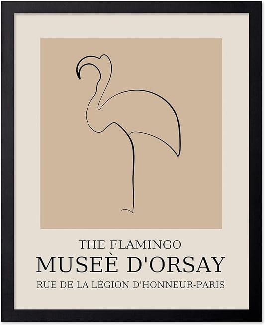Poster Master Vintage Flamingo Print - Retro Bird Poster - Line Drawing Art - Sketch Wall Design - Gift for Boys, Girls & Animal Lover - Decor for Kids Room or Nursery - 8x10 UNFRAMED Wall Art