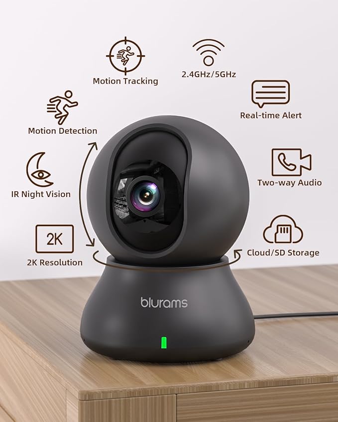 blurams 5G Indoor Cameras for Home Security, 2K Pet Camera with Phone App, 360° PTZ Home Cam w/Dual-Band WiFi6, 2-Way Talk, Free Human/Sound Detection, Motion Tracking, Night Vision, Works with Alexa