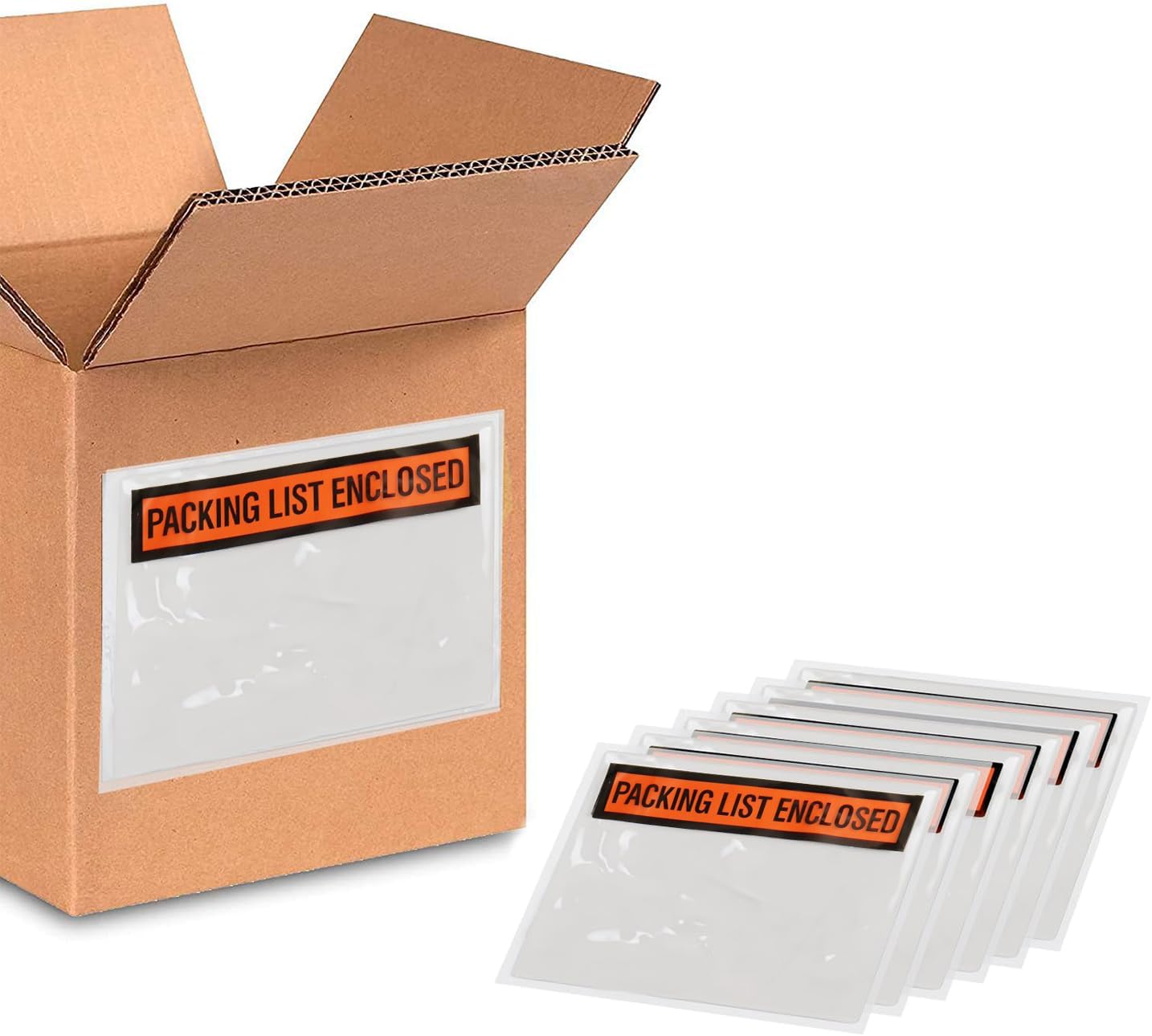 PSBM Packing List Enclosed Envelope Panel Face Back Side Load 4.5" x 6" 1000 Pcs Printing Pouch Envelope Bag for Invoice Packing Slip, Written in Orange/Black