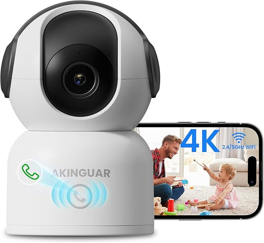 4K 8MP WiFi Camera, 360°Pan/Tilt Indoor Camera, 2-Way Talk, One-Touch Calling, Full-Color Night Vision in Low Light, Smart AI Detection, Auto Tracking, for Kids/Elderly/Pets, Black