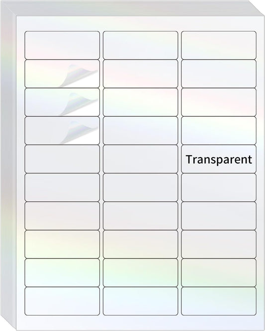 STARLIBOO Transparent Stickers Labels -1" x 2-5/8" Clear Address Labels Mailing Stickers for Laser/Inkjet Printer 8.5"Ã11"- 20 Sheet (Clear Holographic)