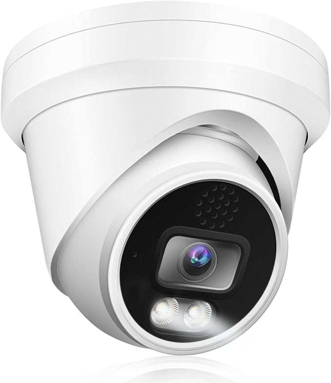 Real HD 8MP 4K PoE IP Full Color Night Vision Security Camera Outdoor, 2.8mm Wide Angle 105° FOV, H.265, Waterproof IP67, Metal Housing Turret Dome IP Camera, NDAA Compliant
