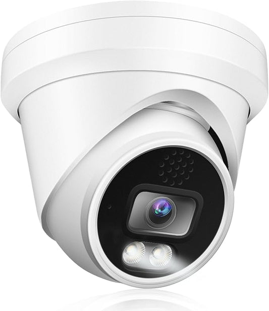 Real HD 8MP 4K PoE IP Full Color Night Vision Security Camera Outdoor, 2.8mm Wide Angle 105° FOV, H.265, Waterproof IP67, Metal Housing Turret Dome IP Camera, NDAA Compliant