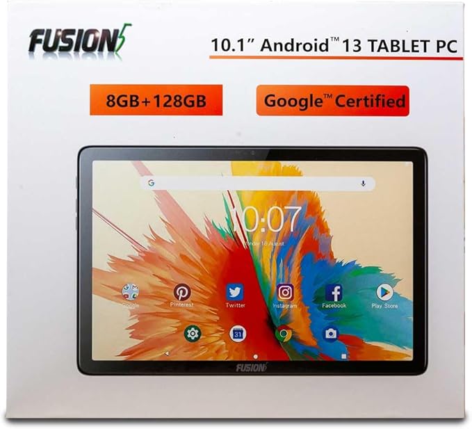 Fusion5 10.1" Android Tablet with Octa-core Processor - Android 13, 8GB RAM 128GB Storage, Full HD, 10 Inch, Touchscreen, Dual-Band WiFi, Dual Cameras, USB Type C, Fast Charging, Slim & Stylish