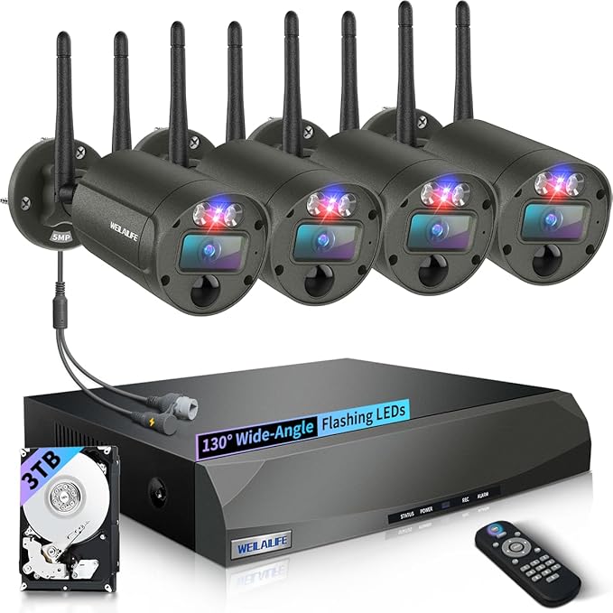 【2-Way Audio & 90 Days Storage】 Wireless Security Camera System, Wireless Cameras for Home Security, Outdoor WiFi Video Surveillance Systems