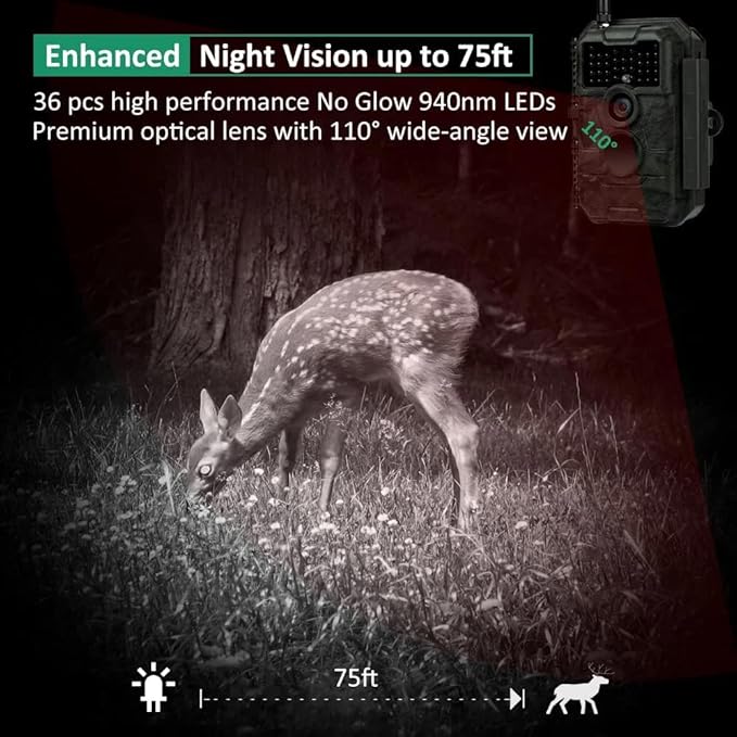 GardePro E6 WiFi Trail Camera (Non-Cellular), 48MP Photos, 1296P HD Video, App Control with Live View, 110° Wide-Angle, No-Glow Night Vision, Motion Activated
