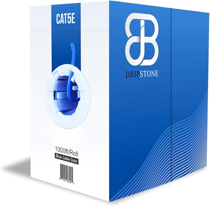 Dripstone 600001 1000ft CAT5e 4/UTP Ethernet LAN Cable 24AWG Network Wire (Blue)